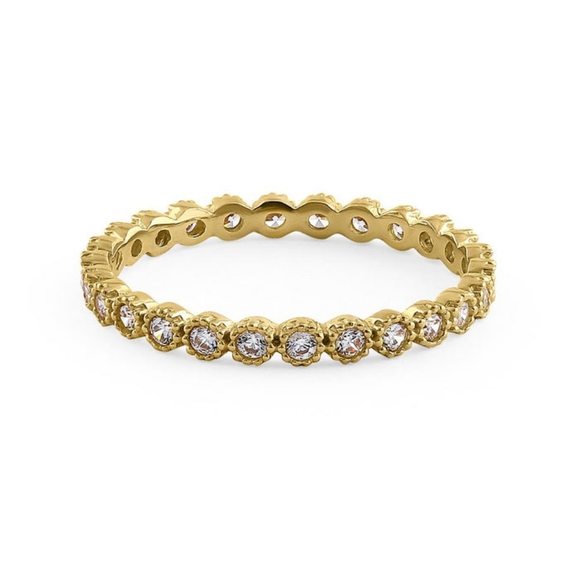 Solid 14K Yellow Gold Inlay Round Cut Eternity CZ Band - Picture 3 of 4